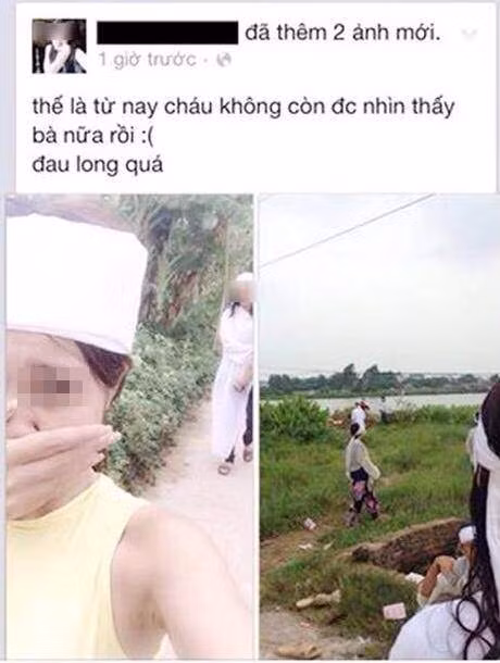 Dân mạng đang không ngừng chỉ trích một nữ sinh có nickname H.N khi cô đăng những bức ảnh tự sướng phản cảm ngay trong ngày bà của mình mất. Đầu đội khăn, tay che miệng, nhưng cô nàng vẫn cố gắng làm dáng để chụp ảnh post lên Facebook. Chính hành động đó đã dẫn đến sự phẫn nộ của người xem.
