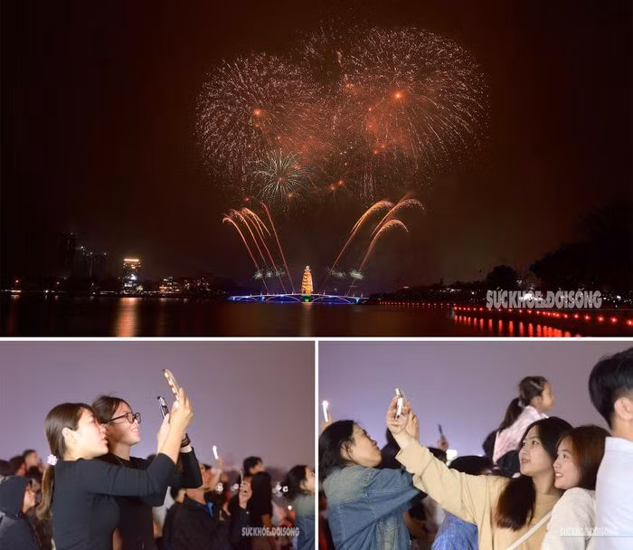 Tại khu vực công viên Văn Lang, từng nhóm gia đình, bạn bè tụ họp, trẻ em chạy nhảy vui đùa, người lớn cầm sẵn điện thoại để lưu lại những khoảnh khắc đáng nhớ.
