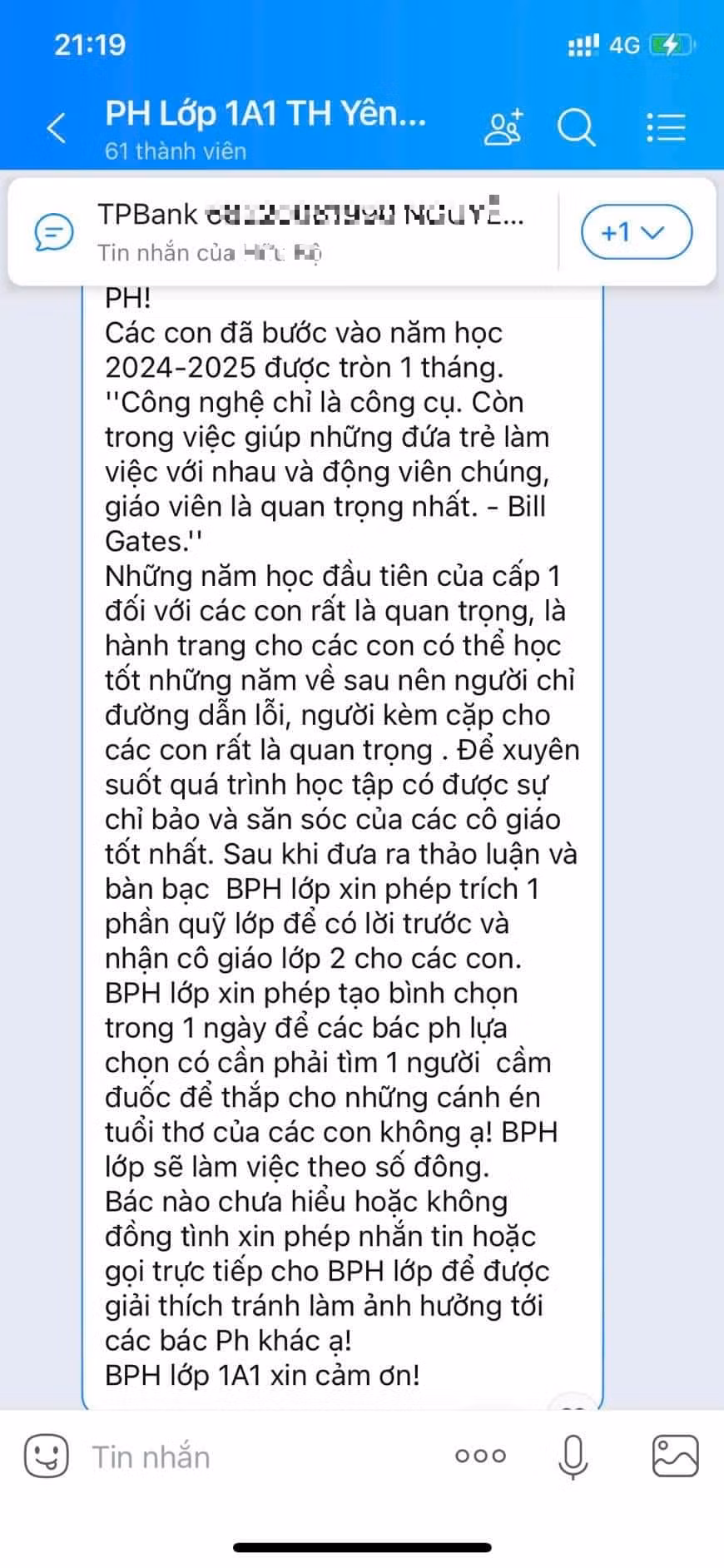 Vừa lớp 1, phụ huynh muốn trích quỹ lớp “nhận trước cô lớp 2“ Vua lop 1, phu huynh muon trich quy lop “nhan truoc co lop 2“