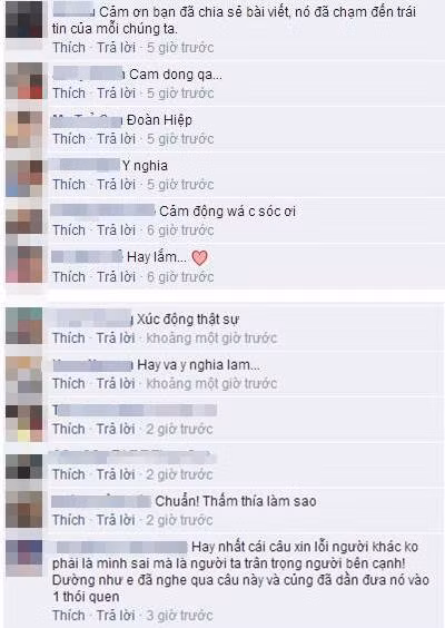 Những bình luận bày tỏ sự xúc động quanh câu chuyện.