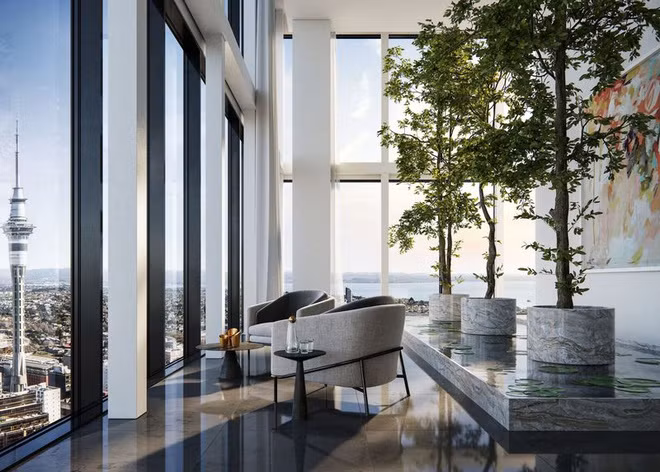 Với diện tích lên đến hơn 1.200 m2, penthouse này là căn hộ rộng nhất tại Pacifica. Với mức giá 24 triệu USD, nó sẽ trở thành căn nhà đắt nhất từng được bán ở New Zealand. Kỷ lục trước đó thuộc về một biệt thự 7 phòng ngủ, giá 23,2 triệu USD, được xác lập trong năm 2013.