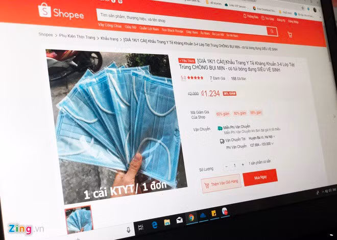 Loan gia khau trang, dung dich rua tay tren cac gian hang dien tu