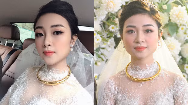 Nhật Linh - vợ cầu thủ Phan Văn Đức cũng rất được quan tâm trong đám cưới. Ở khoảnh khắc so sánh, dường như trong ống kính của người qua đường, Nhật Linh đã lộ gương mặt hơi vuông và kém rạng rỡ hơn ảnh selfie.