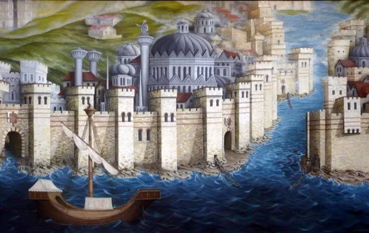  4. Một chuỗi xích khổng lồ chặn đường vào vịnh Sừng Vàng. Người Byzantine sử dụng một chuỗi xích lớn để chặn hải quân Ottoman tiến vào vịnh Sừng Vàng, buộc Mehmed II phải sáng tạo chiến thuật để vượt qua trở ngại này. Ảnh: Pinterest.