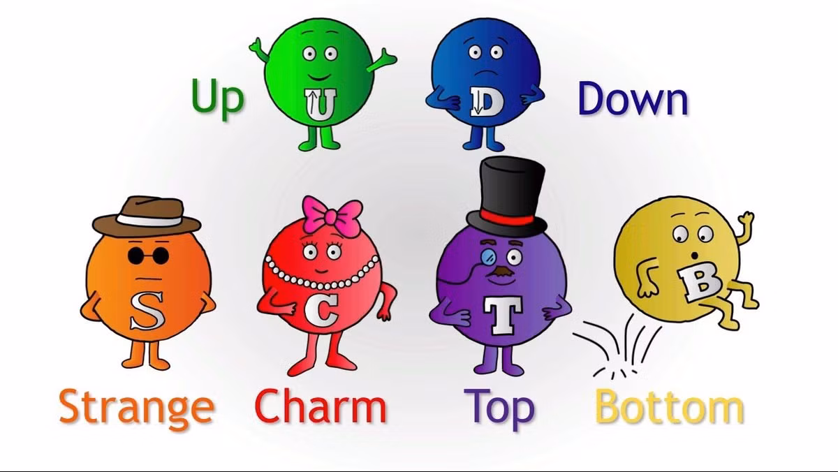  2. Có 6 loại quark khác nhau. Các loại quark được chia thành: Up (lên); Down (xuống); Charm (duyên); Strange (lạ); Top (đỉnh); Bottom (đáy). Ảnh: Pinterest.