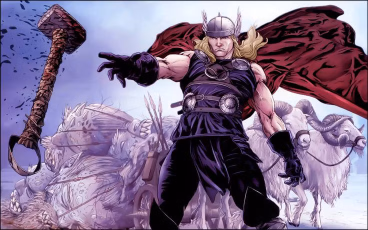  8. Từng cải trang thành cô dâu để lấy lại Mjölnir. Trong một câu chuyện hài hước, gã khổng lồ Thrym đánh cắp Mjölnir và yêu cầu cưới nữ thần Freyja để trao trả búa. Thor đã cải trang thành cô dâu Freyja, đến dự tiệc cưới và khi lấy lại Mjölnir, ông lập tức tàn sát tất cả kẻ thù. Ảnh: Pinterest.