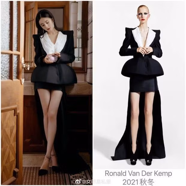 Tham dự sự kiện do Super Elle tổ chức, Dương Mịch đã chỉnh sửa lại phần cổ khoét sâu và cắt ngắn váy từ thiết kế gốc đến từ nhà mốt Ronald Van Der Kemp. Điều này giúp cho nữ diễn viên nhìn duyên dáng, thanh lịch hơn đồng thời khoe được đôi chân dài