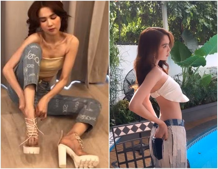 Người đẹp từng liên tục xuất hiện với vóc dáng khẳng khiu đáng báo động. Cô gầy đến trơ xương khiến những đường cong mềm mại cũng không còn, vẻ hấp dẫn nữ tính giảm hẳn đi khi mặc bra. Đặc biệt là khi nhìn nghiêng mới thấy vòng 1 như "trốn" đi đâu mất.