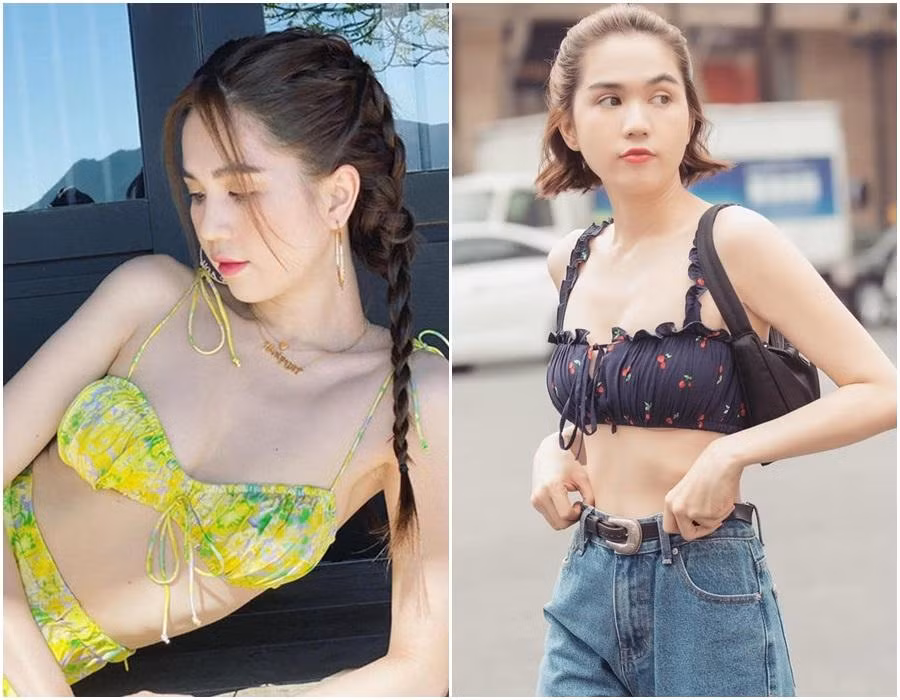 Đường đường là một người đẹp sở hữu 3 vòng không hề kém cạnh ai, Ngọc Trinh cũng không ít lần lép kẹp khi diện bra hai dây nhỏ xíu bằng gang tay như thế này.