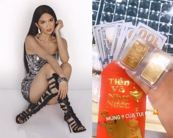 Ngọc Trinh cũng hí hửng khoe nhận được 700 USD và 2 cây vàng trước ngày Thần Tài một hôm.