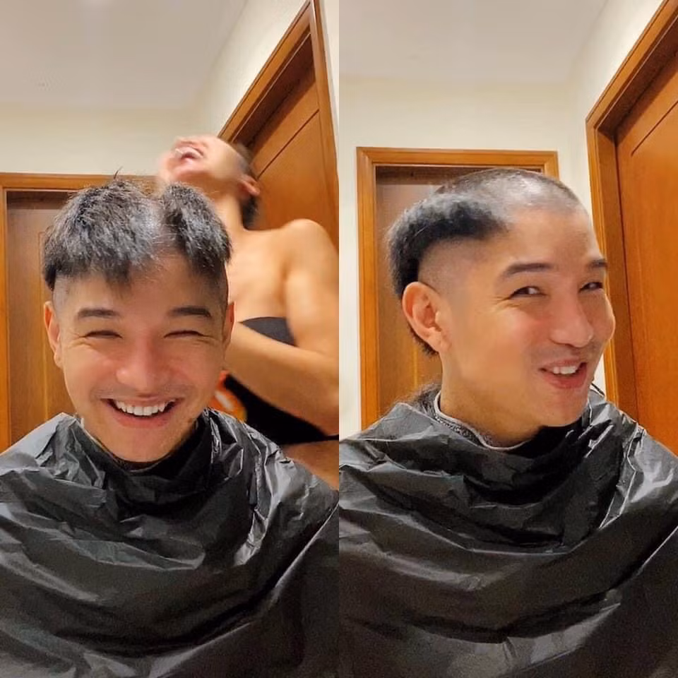 Cường Seven đăng ảnh "tự dìm" khi để Vũ Ngọc Anh cắt tóc hộ. "Sai lầm khi trao niềm tin vào thợ cắt tóc", anh hài hước.