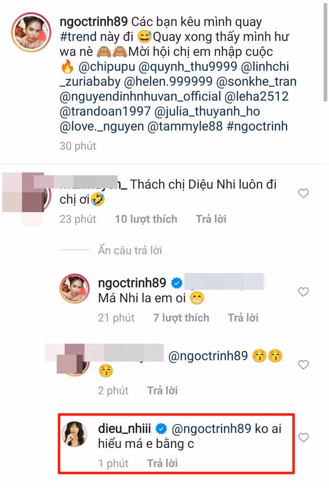 Ngoc Trinh tiet lo ly do Dieu Nhi khong dam du trend coi do
