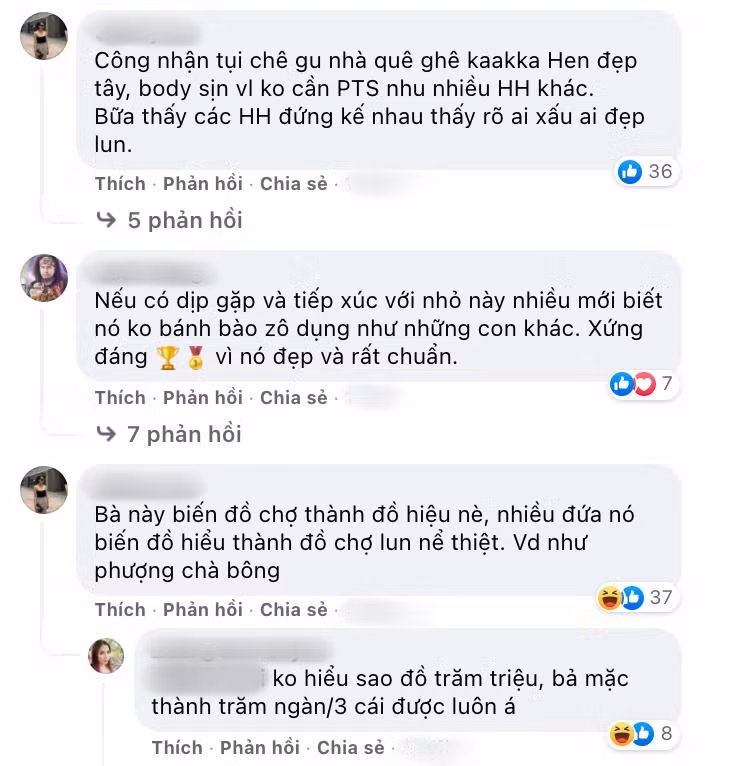 Nàng Hậu hóm hỉnh hỏi khán giả rằng: "Quần mẹ mua đó! Mặc quần thì 80 nghìn còn lên váy thì mấy bao tiền đây cả nhà?". Fan không chê H'Hen Niê mà còn khen tới tấp về sự sáng tạo.