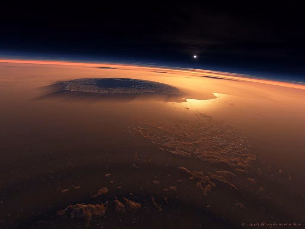  Một phần của vùng Tharsis: Olympus Mons là một phần của khu vực Tharsis, nơi tập trung các núi lửa lớn nhất trên sao Hỏa và trong Hệ Mặt Trời. Ảnh: Pinterest.