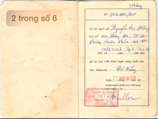 Sổ tiết kiệm mang tên Nguyễn Thị Hồng gửi năm 1976