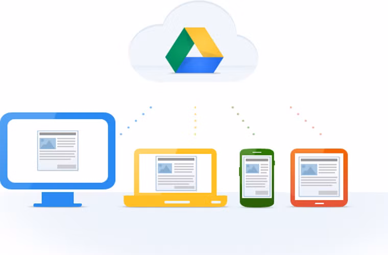 Phần mềm đồng bộ dữ liệu: Google Drive. Không thể phủ nhận độ phủ sóng mạnh mẽ của các sản phẩm của Google, và riêng với Google Drive, nó đã thực sự trở thành công cụ đa năng trên máy tính của người dùng: bộ ứng dụng văn phòng trực tuyến, phần mềm lưu trữ dữ liệu đám mây và là công cụ đồng bộ dữ liệu trên máy tính. Để sử dụng chức năng cuối, bạn cần phải cài đặt Google Drive trên máy tính để đồng bộ các file trong máy với kho lưu trữ đám mây và có thể truy cập từ bất kỳ thiết bị nào có kết nối Internet. Mỗi tài khoản Google được cung cấp miễn phí 15 GB dữ liệu, dùng chung cho Google Drive, Gmail và Google+ Photo.
