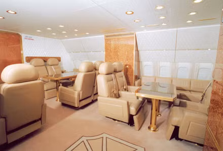 Cabin rộng rãi với ghế ngồi bọc da êm ái để tổng thống và thành viên trong đoàn tháp tùng có thể thoải mái chuyện trò hoặc bàn bạc công việc.