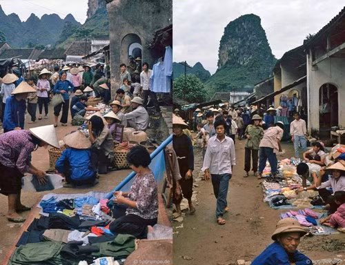 Cảnh buôn bán nhộn nhịp ở chợ.