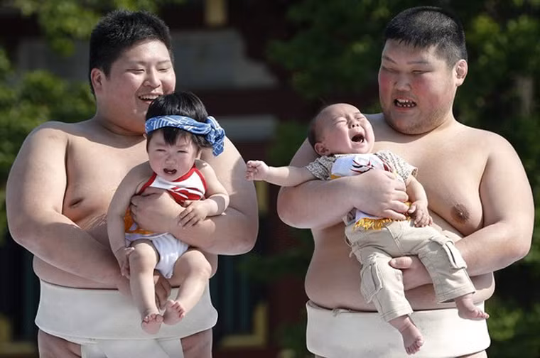 Để khiến bé khóc thét, ngoài việc phải là người xa lạ, các sumo cần phải làm mặt biểu cảm để dọa chúng.