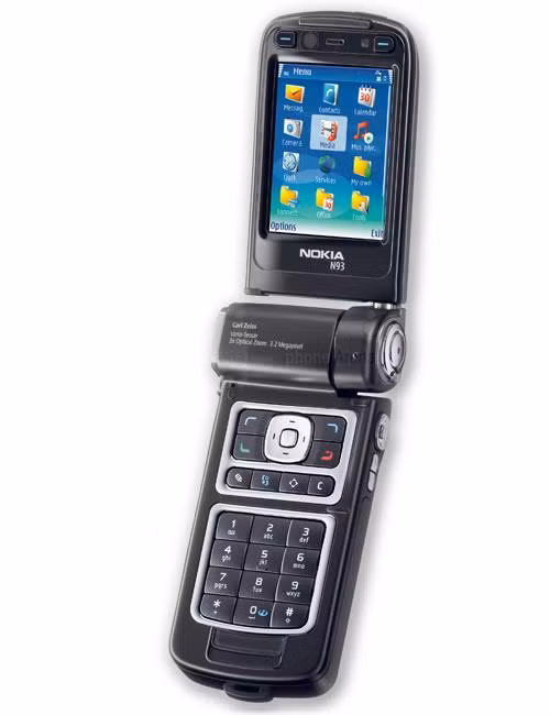  Nokia N93. Tiếp nối thành công của Nokia N90 và Nokia N92, N93 phát hành ra thị trường vào tháng 7/2006, trở thành smartphone có camera cao cấp nhất của Nokia vào thời điểm bấy giờ. N93 là thiết bị Nseries cao cấp: một cỗ máy đa phương tiện có tích hợp camera Carl Zeiss 3,2MP với zoom quang 3x, khả năng tự động lấy nét, quay video độ phân giải 640x480 điểm ảnh ở tốc độ 30 khung hình/giây. Đây là điện thoại Nokia đầu tiên trang bị khả năng zoom quang và khả năng quay video cao cấp như vậy.