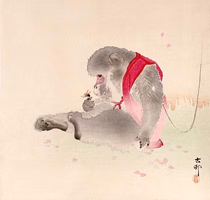 Chú khỉ và con bọ, tranh vẽ của họa sĩ Ohara Koson khoảng năm 1900.