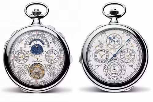  7. Vacheron Constantin Reference 57260 - Giá: > 500.000 USD. Được trang bị đến 57 chức năng khác nhau, siêu phẩm mang tên Reference 57260 của hãng Vacheron Constantin chính là chiếc đồng hồ cơ học phức tạp nhất hành tinh hiện nay. Là sản phẩm đầu tiên của các nhà thiết kế đến từ Ateliers de Cabinotiers, bộ phận chế tạo đồng hồ theo yêu cầu mới của Vacheron Constantin. Reference 57260 khoắc trên mình vẻ ngoài khá đẹp mắt, hài hòa và tinh tế. 