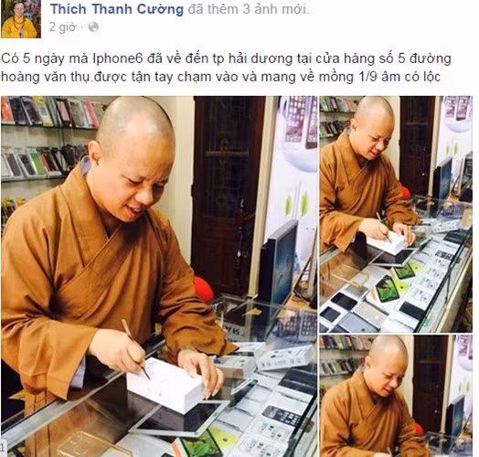 Tuần qua, dân mạng xôn xao trước hình ảnh một sư thầy có màn "đập hộp" điện thoại iPhone 6 trong một cửa hàng tại Hải Dương. Ngoài ra sư thầy còn khoe bức ảnh cầm điện thoại Vertu đắt tiền gây rất nhiều tò mò. Nhà sư trong loạt ảnh này là Đại đức Thích Thanh Cường, trưởng ban trị sự Phật giáo huyện Tứ Kỳ (tỉnh Hải Dương), trụ trì chùa Cương Xá. Ông cho biết trên Tuổi Trẻ rằng, hiện tại ông vẫn dùng điện thoại Nokia, còn những hình ảnh gây xôn xao trên mạng chỉ được ghi lại trong buổi "sờ máy lấy hên" cho chủ cửa hàng mới nhập lô iPhone 6 về.