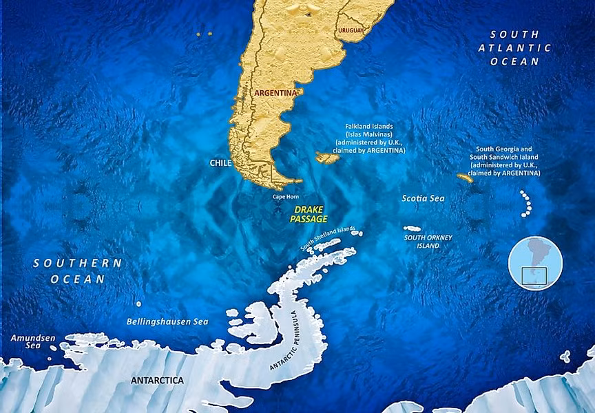 Vùng nước khét tiếng này nằm giữa Cape Horn của Nam Mỹ và quần đảo Nam Shetland của Nam Cực.