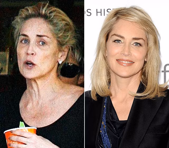 Nhờ chuyên gia trang điểm mỗi khi dự sự kiện, Sharon Stone trẻ được đến vài tuổi và bớt được rất nhiều vết nhăn so với thực trạng.