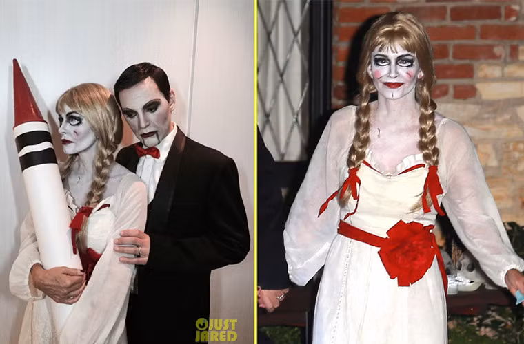 Courteney Cox hóa thành búp bê ma quái Annabelle tới dự tiệc Halloween ở nhà Kate Hudson.