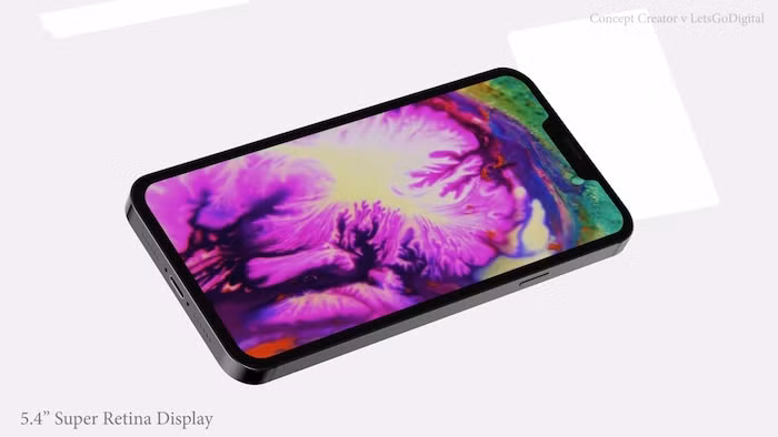 Với màn hình 5,4 inch kèm thiết kế viền mỏng, iPhone 12 sẽ có kích thước tương đồng với iPhone 5s hay SE đời cũ nhưng lại có màn hình lớn hơn, phù hợp với những ai thích smartphone nhỏ gọn và có phần “hoài cổ”. (Ảnh: LetsGoDigital x Concept Creator) 