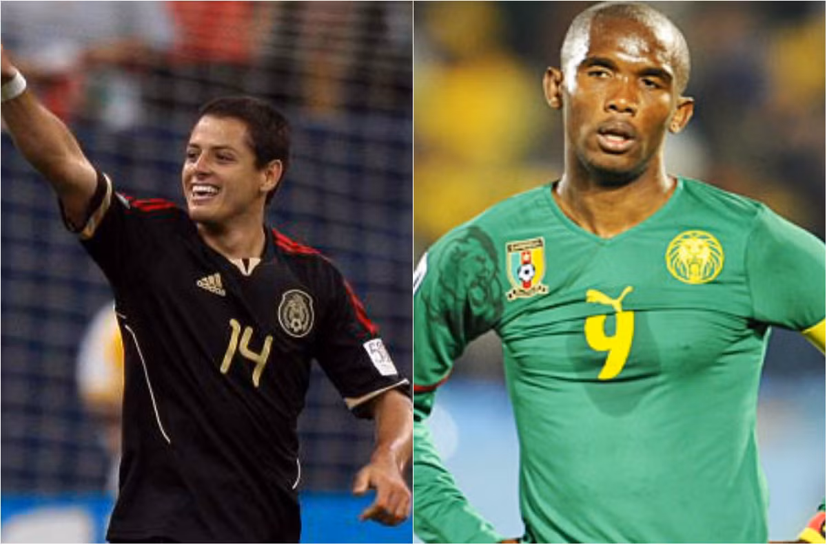 Javier Hernandez (Mexico - trái) và Samuel Eto'o (Cameroon) sẽ là những trụ cột hàng công đối đầu với nhau trong trận đấu thứ 2 của bảng A World Cup 2014.