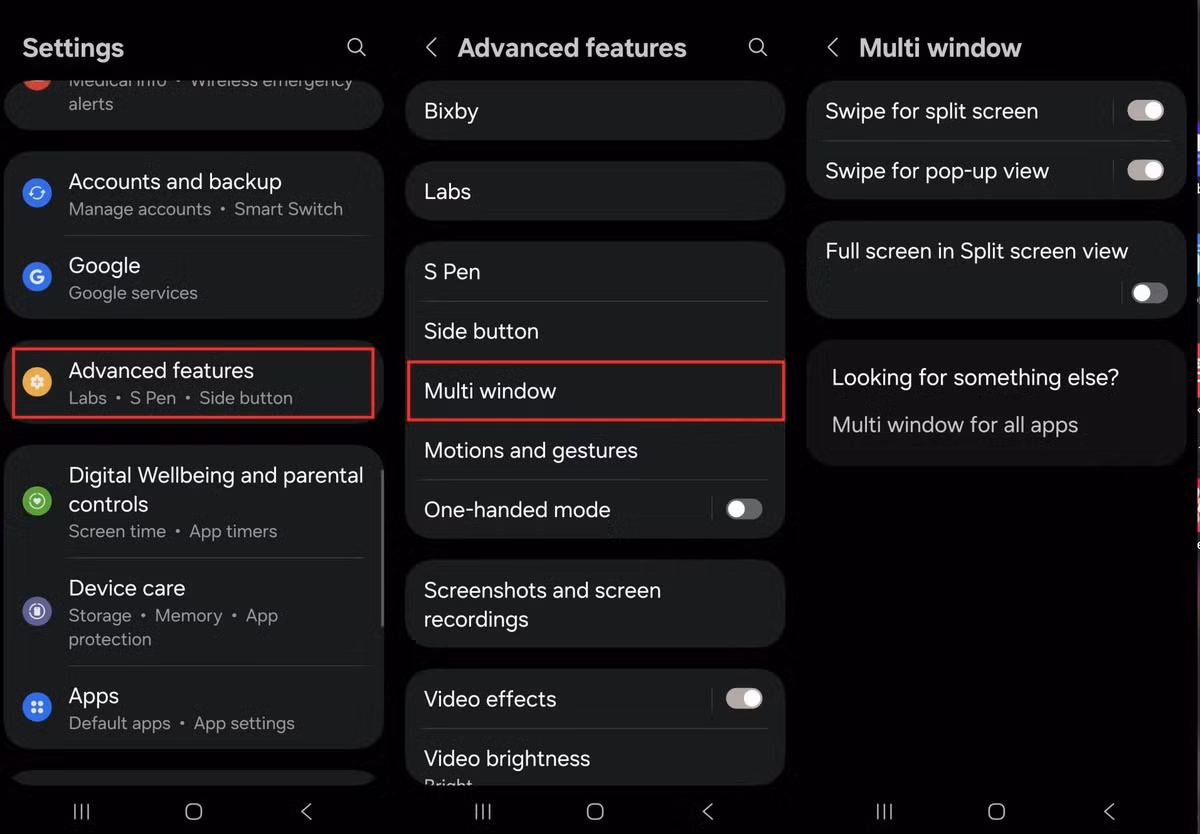  Dòng Galaxy S25 hỗ trợ tính năng đa nhiệm cửa sổ (Multi Window), cho phép chạy hai ứng dụng cùng lúc trên màn hình hoặc hiển thị ứng dụng trong cửa sổ pop-up có thể di chuyển. Để tùy chỉnh, vào Cài đặt → Tính năng nâng cao → Đa cửa sổ. 