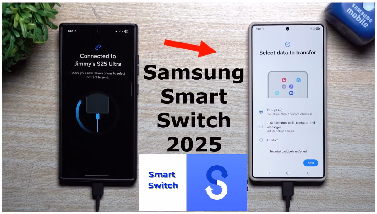 Chuyển dữ liệu từ điện thoại cũ bằng Smart Switch. Khi thiết lập Galaxy S25, bạn sẽ nhận được lời nhắc về việc chuyển dữ liệu từ thiết bị cũ. Nếu bạn đang nâng cấp từ iPhone hoặc điện thoại Android của hãng khác, bạn cần tải Smart Switch từ App Store hoặc Play Store trước khi bắt đầu. Ảnh: Samsung