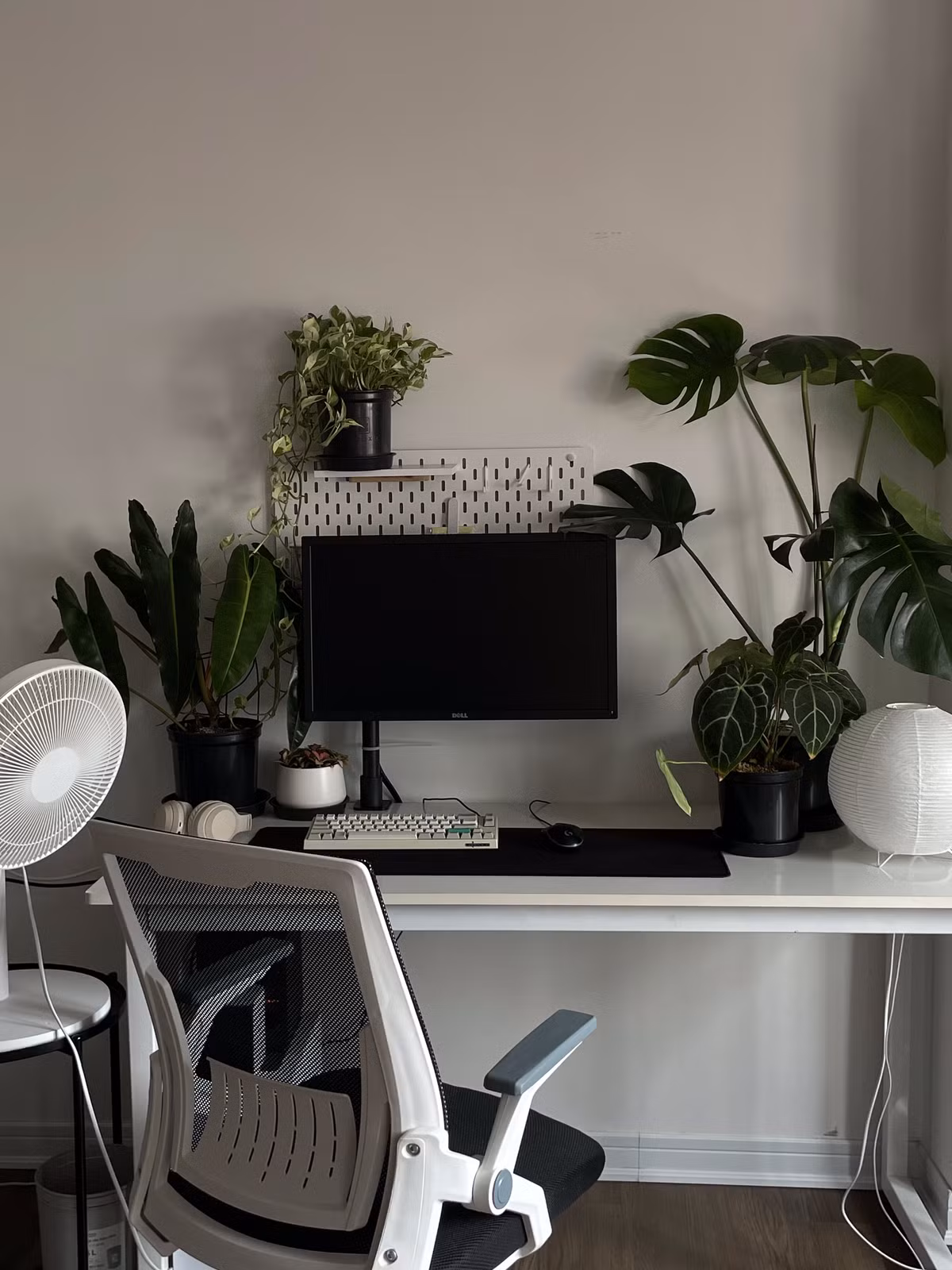 Toàn Thắng trang trí phòng theo phong cách Minimalism. Cậu bạn chủ yếu sử dụng những món đồ tối giản, dễ di chuyển và kết hợp phong cách nhiệt đới (tropical) vì thích cây xanh, hoa lá.