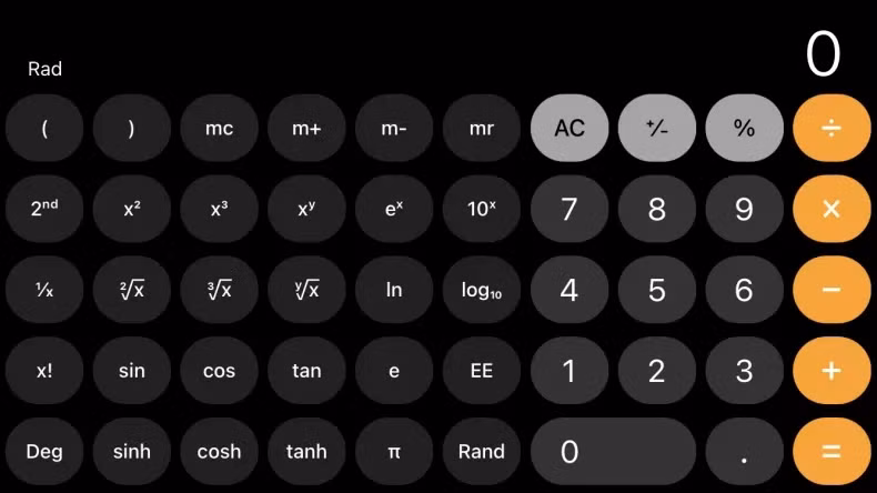  Mở nhanh máy tính khoa học: Khi sử dụng ứng dụng Máy tính cơ bản trên iPhone, hãy xoay ngang màn hình, nó sẽ trở thành máy tính khoa học. Ảnh: Newsweek.