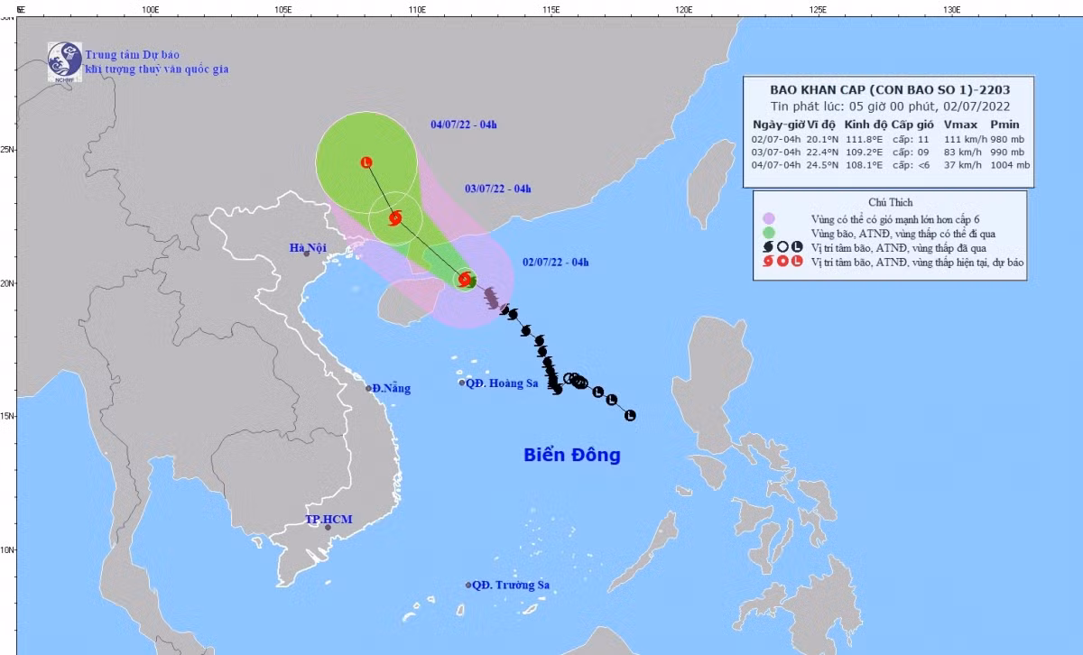 Bao so 1 giat cap 14 dang huong gan Quang Ninh, Bac bo mua to tu chieu toi 2/7