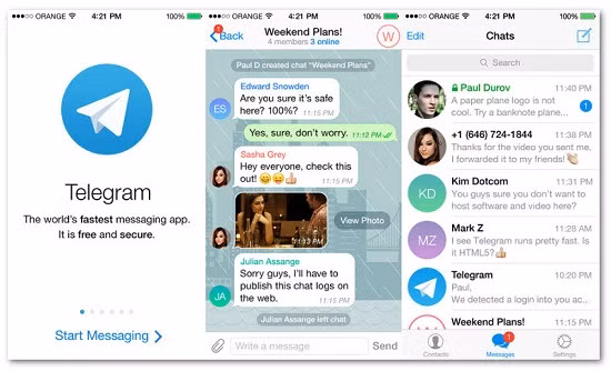  Telegram. Đây là ứng dụng nhắn tin có sẵn trên iOS, Android và Windows Phone. Ứng dụng này cung cấp hai tùy chọn chat khác nhau, gồm chat bình thường (nội dung trò chuyện được lưu trữ trong kho đám mây của ứng dụng) và chat bí mật (sử dụng mã hóa end-to-end). Trong khi trò chuyện bình thường không tuân theo các quy trình đảm bảo an toàn nhất thì nếu một người sử dụng cuộc trò chuyện bí mật, các dữ liệu sẽ được bảo vệ an toàn qua mật khẩu dành riêng.