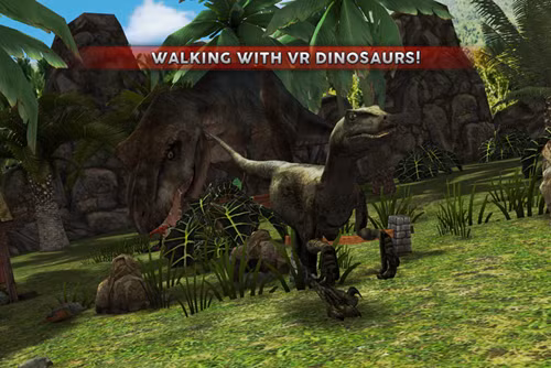  Jurrasic VR (miễn phí). Với ứng dụng này, bạn sẽ trở về thời nguyên thuỷ, đóng vai một người tiền sử để khám phá thế giới khủng long. Với cơ sở dữ liệu đồ hoạ phong phú về các chủng loại khủng long và được cập nhật liên tục, người xem sẽ có cảm giác như đang lạc vào kỷ Jura. Vì được viết dựa trên nền Unity 3D Pro nên chất lượng đồ hoạ của ứng dụng tốt và một số máy có cấu hình thấp có thể sẽ xảy ra hiện tượng giật khi “xoay về các hướng” khi xem với kính Cardboard.