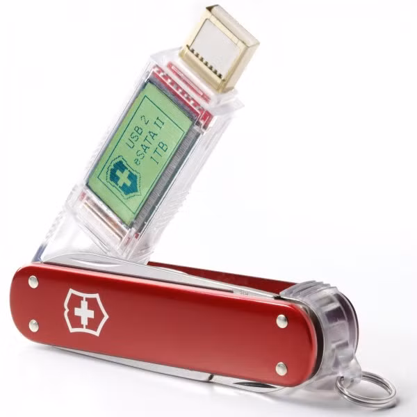 USB được thiết kế như một bộ phận của con dao của Thụy Sĩ, giúp bạn có thể lưu trữ nhiều dữ liệu, nhưng có giá lên tới 3.000 USD.