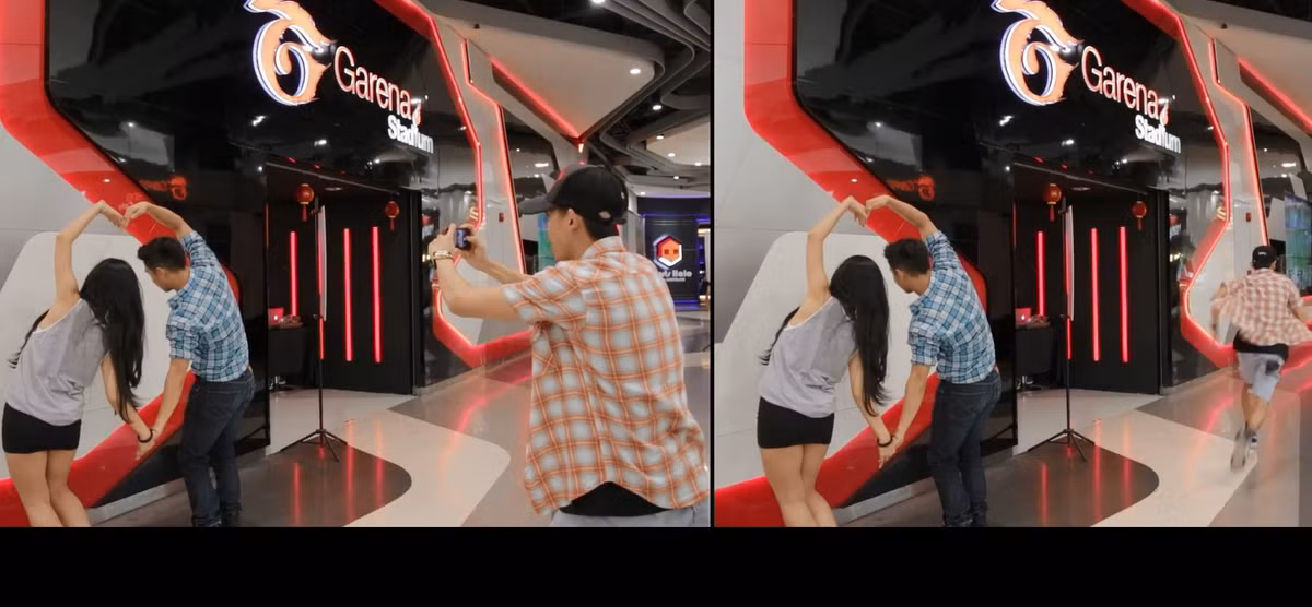 Kiểu chụp ảnh "Free Runner" cực kỳ nguy hiểm đối với những cặp đôi nhờ người lạ chụp ảnh. Chỉ cần có chút sao nhãng, "nhiếp ảnh gia" sẽ ôm luôn máy ảnh, điện thoại của bạn mà bỏ chạy.