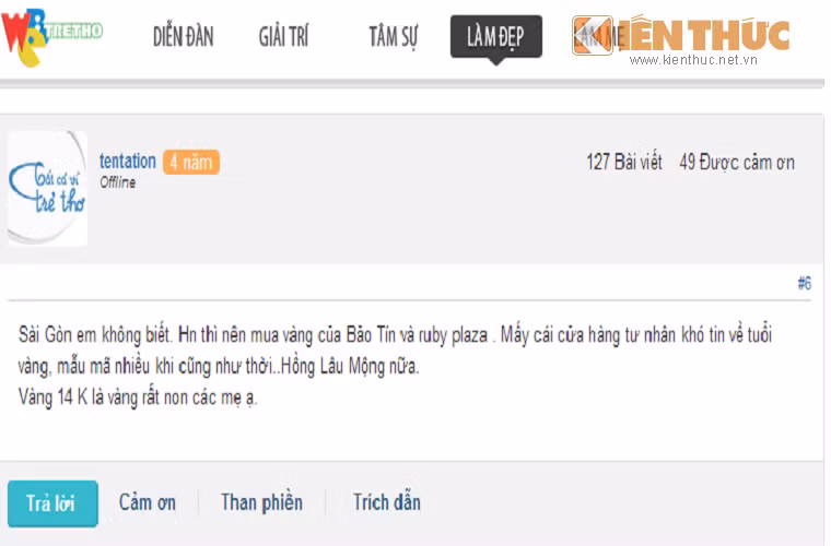 Nickname tentaion trên Webtretho.com cũng cảnh báo các thành viên khác về việc "khó tin tuổi vàng" và mẫu mã "sến súa", "nhiều khi như thời Hồng Lâu Mộng" của các cửa hàng tư nhân, không có uy tín trên thị trường.
