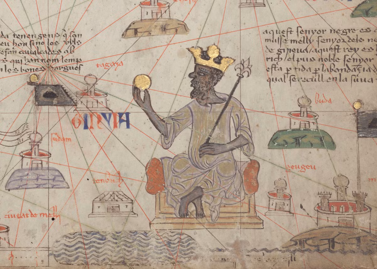 Tấm bản đồ Catalan Atlas do nhà địa lý học người Tây Ban Nha vẽ năm 1375 có hình vua Musa ngồi trên ngai vàng, đội vương miện vàng, tay phải cầm vương trượng bằng vàng còn trên tay trái là quả cầu vàng.