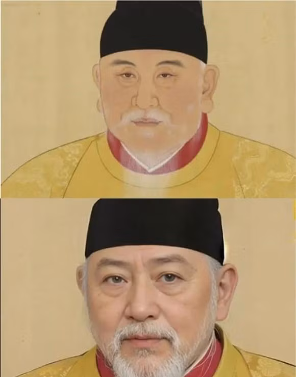  7. Chu Nguyên Chương: Chu Nguyên Chương hay còn gọi là Minh Thái Tổ (1328 - 1398) là vị hoàng đế khai quốc của nhà Minh. Theo dã sử, Chu Nguyên Chương là người xấu xí, mặt lưỡi cày và đầy nốt ruồi, tuy nhiên theo các bức họa vẽ ông thì khác hẳn. Cũng từ những bức vẽ này, AI đã khắc họa ông là một vị hoàng đế có tướng mạo vô cùng oai nghi với vẻ mặt đầy uy quyền. 