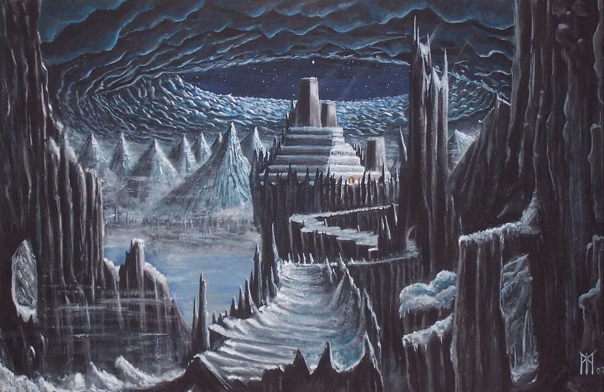  4. Jotunheim: Thế giới của các Jotnar, hay những khổng lồ băng và đá. Đây là vùng đất hoang vu và khắc nghiệt, nơi các khổng lồ thường thù địch với các vị thần. Họ là biểu tượng cho các sức mạnh hoang dã và tự nhiên, nằm ngoài tầm kiểm soát của con người và các vị thần. Ảnh: Pinterest.