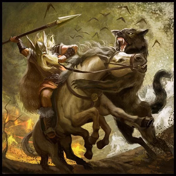 Đó cũng là thời điểm Thần Odin tối cao lãnh đạo các thần khác và người dân chiến đấu chống lại ma quỷ. Tuy nhiên, trong trận chiến này, các vị thần đã thất bại. Thần Odin bị con sói Fenrir ăn thịt và các vị thần sáng tạo khác đều bị sát hại. Cuối cùng, tên khổng lồ Surt sẽ nhấn chìm tất cả thế giới trong địa ngục lửa. Ảnh: Trong trận chiến ác liệt, thần Odin tối cao đã bị con sói Fenrir sát hại.