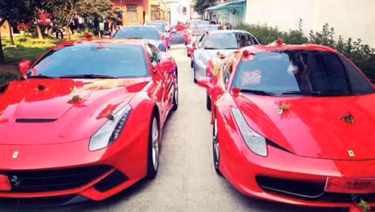 Một cặp Ferrari màu đỏ cũng góp mặt là F12 Berlinetta và 458 Italia. F12 Berlinetta được trang bị động cơ 6.3L V12, công suất 730 mã lực và mô-men xoắn 690 Nm, trong khi đó Ferrari 458 Italia sử dụng động cơ 4.5L V8 công suất 562 mã lực tại 9.000 vòng/phút và mô-men xoắn 540 Nm tại 6.000 vòng/phút. Bên cạnh đó, còn có một chiếc Aston Martin xuất hiện trong đoàn xe đám cưới tại Thượng Hải.