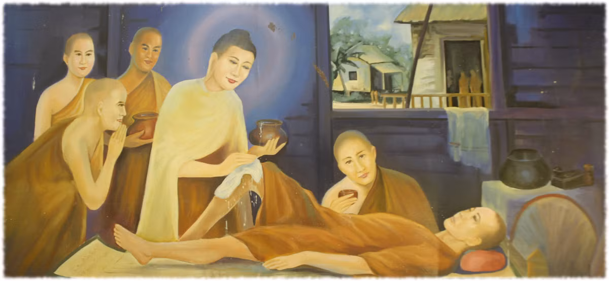Đức Phật chăm sóc một Tỳ-kheo bị bệnh. Ảnh PGNN.