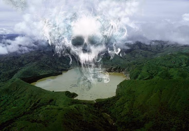  5. Hồ Nyos hình thành trong miệng núi lửa cổ. Hồ nằm trên đỉnh một miệng núi lửa đã tắt, nơi có các hoạt động địa nhiệt bên dưới vẫn tiếp tục sản sinh khí CO₂ – khiến hồ này giống như một quả bom khí khổng lồ âm ỉ dưới lòng đất. Ảnh: Pinterest.