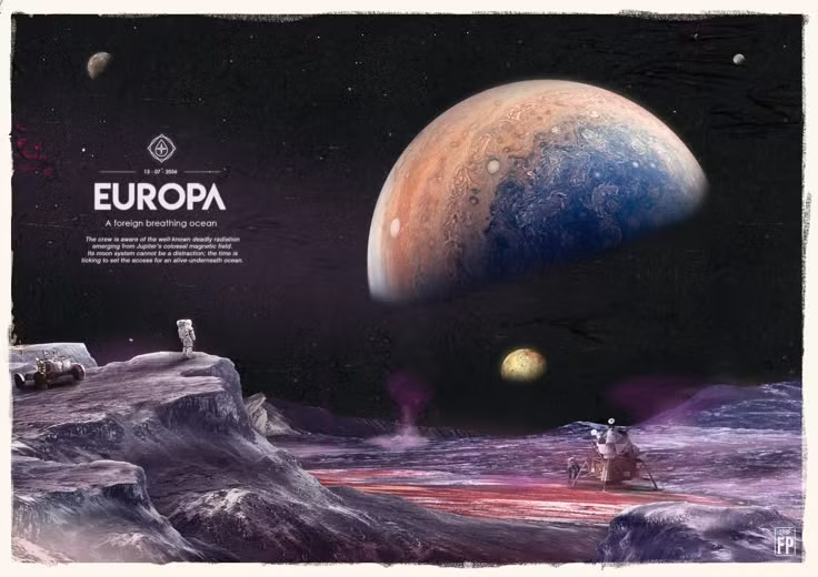  8. Sắp được khám phá bởi tàu Europa Clipper. NASA dự kiến phóng tàu Europa Clipper vào năm 2025 nhằm nghiên cứu chi tiết về đại dương ngầm và khả năng tồn tại sự sống trên Europa. Ảnh: Pinterest.